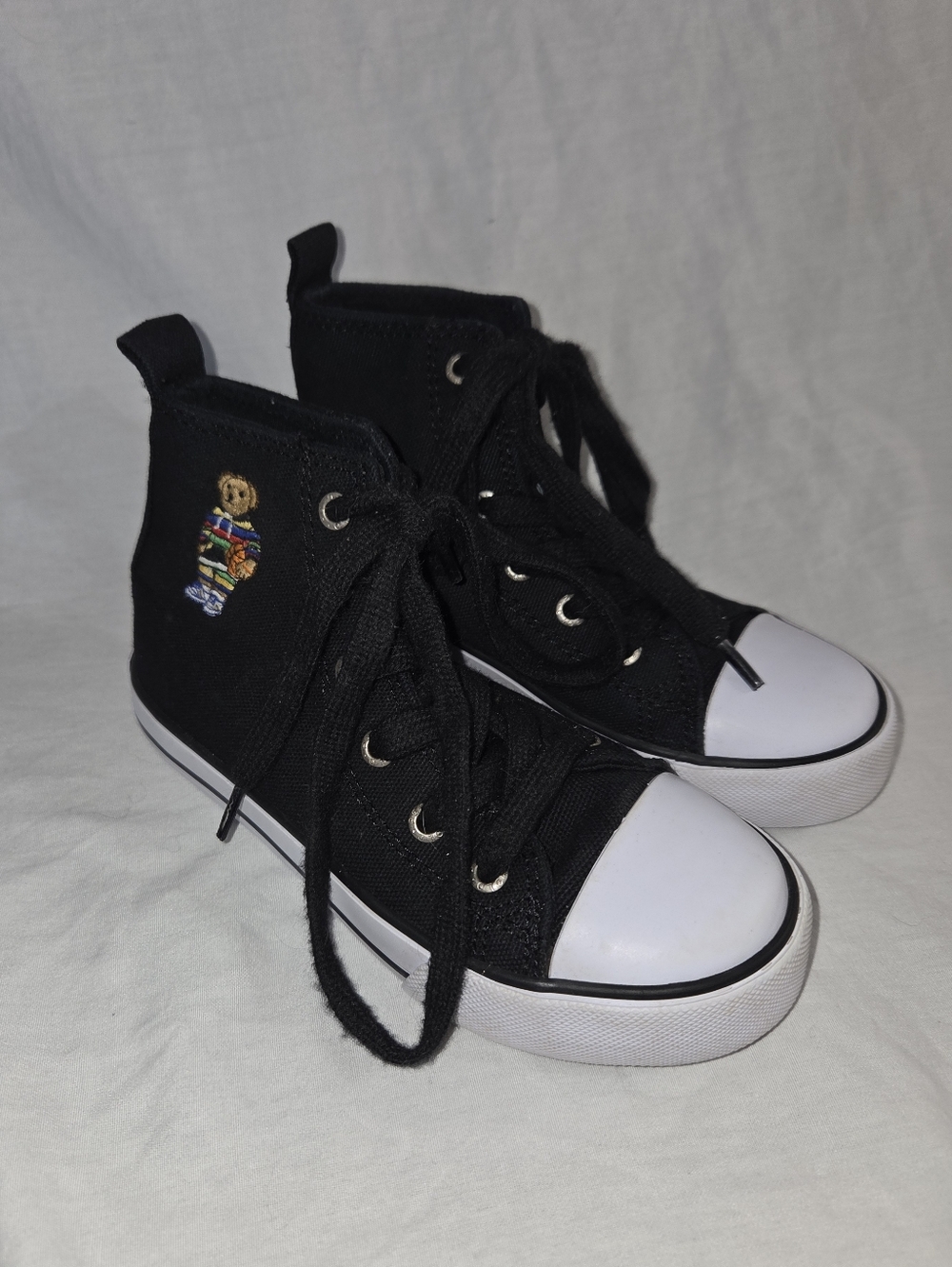 Polo Ralph Lauren Black High-Top Kids Sneakers with Embroidered Bear 11